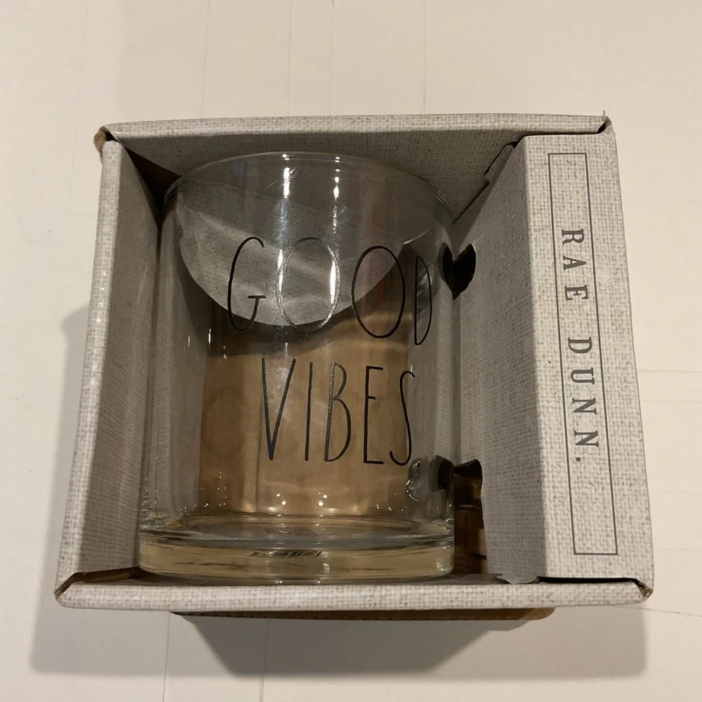 NEW Rae Dunn ‘Good Vibes’ Vintage Graphic Clear Coffee Mug Cup Glass Gift Y2K